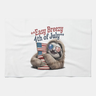 Sloth Hugging Flag 4th of July Tea Towel