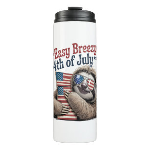 Sloth Hugging Flag 4th of July Thermal Tumbler