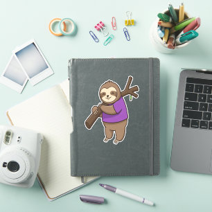 Sloth Hugging Tree Branch Wearing Purple