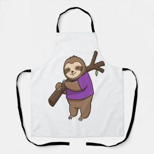 Sloth Hugging Tree Branch Wearing Purple Apron