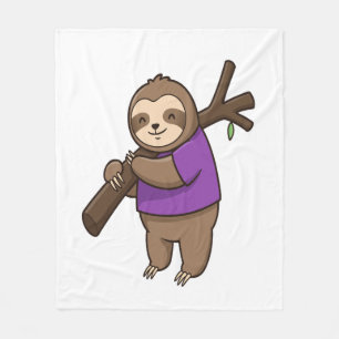 Sloth Hugging Tree Branch Wearing Purple Fleece Blanket