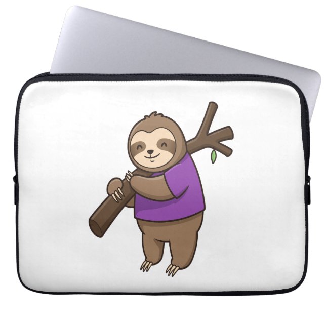 Sloth Hugging Tree Branch Wearing Purple Laptop Sleeve (Front)