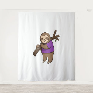 Sloth Hugging Tree Branch Wearing Purple Tapestry