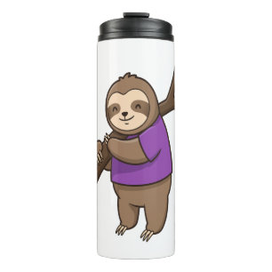 Sloth Hugging Tree Branch Wearing Purple Thermal Tumbler