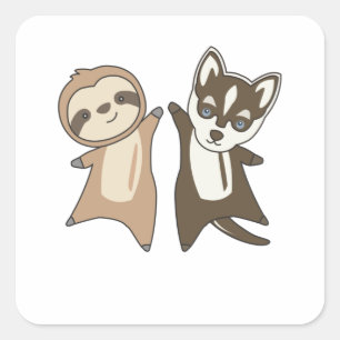 Sloth Husky Dog Animal Friends Children Square Sticker