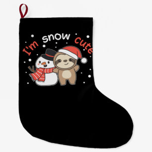 Sloth I'm Snow Cute Snowman Snow Pun Large Christmas Stocking