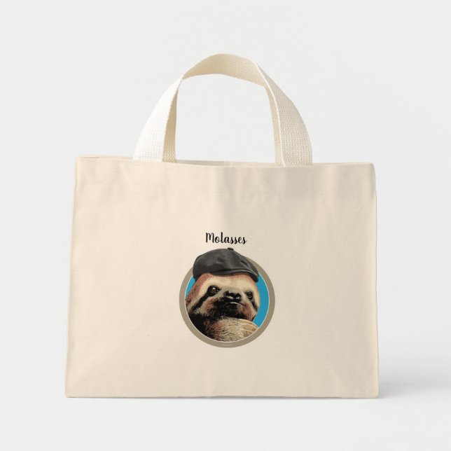Sloth (in Baker Boy hat) Mini Tote Bag (Front)