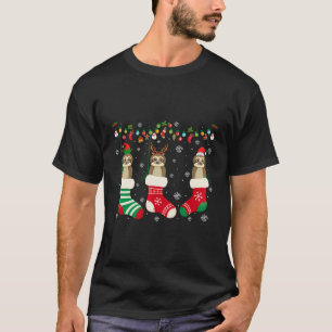 Sloth In Christmas Socks Santa Hat Lights Sweater