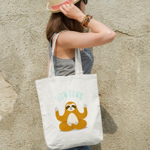 Sloth in Lotus Yoga Pose "Slow Down" Tote Bag