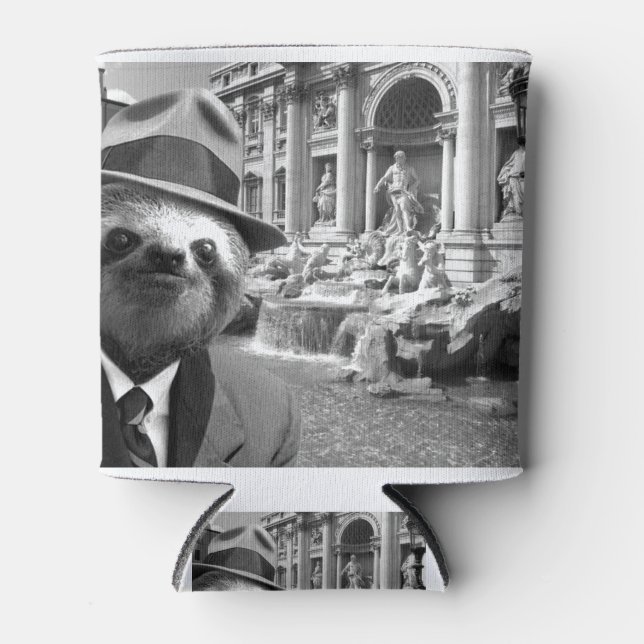 Sloth in Rome in front of Trevi Fountaine Can Cooler (Front)