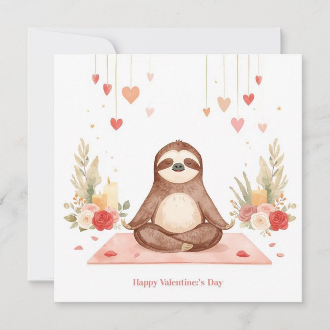 Sloth in  Yoga Class on Valentine's Day  Holiday Card (Front)