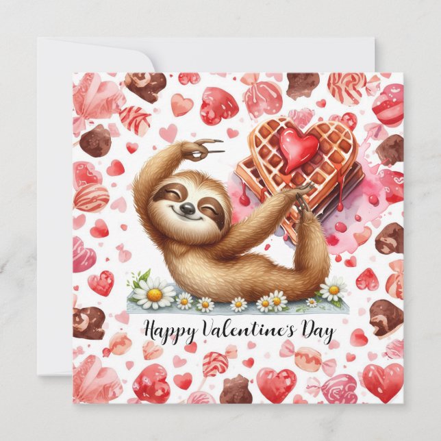 Sloth in  Yoga Class on Valentine's Day  Holiday Card (Front)