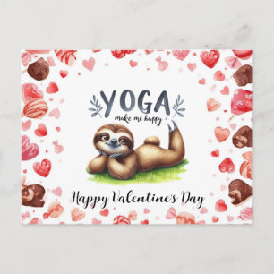 Sloth in Yoga Class on Valentine's Day Holiday Postcard