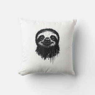 Sloth Ink Art Grunge Jungle Wildlife Portrait Lazy Cushion
