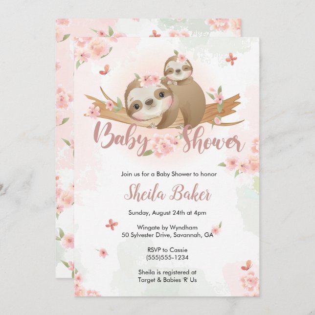 Sloth Invitation, Sloth Baby Shower Invitation (Front/Back)