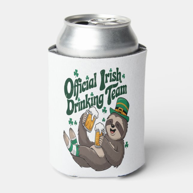 Sloth Irish Drinking St Patrick's Day Can Cooler (Can Front)