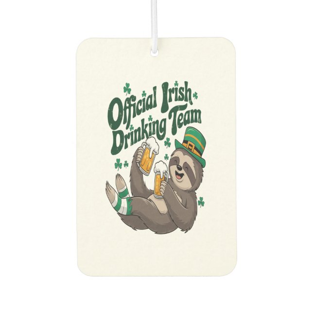 Sloth Irish Drinking St Patrick's Day Car Air Freshener (Front)