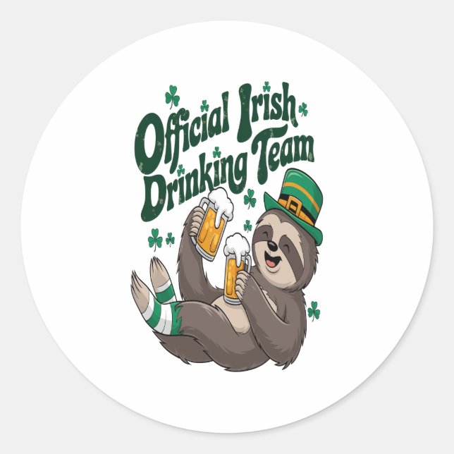 Sloth Irish Drinking St Patrick's Day Classic Round Sticker (Front)