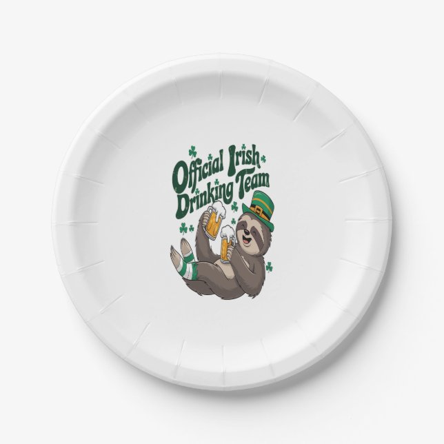 Sloth Irish Drinking St Patrick's Day Paper Plate (Front)