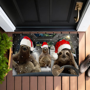 Sloth Is Driving Car Christmas Snow Xmas Season Doormat