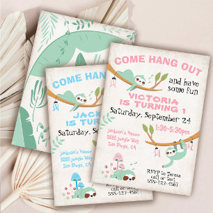 Sloth Jungle Birthday Party Invitation