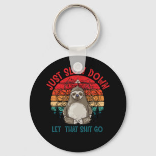 Sloth Just Slow Down Yoga Meditation Retro Vintage Key Ring