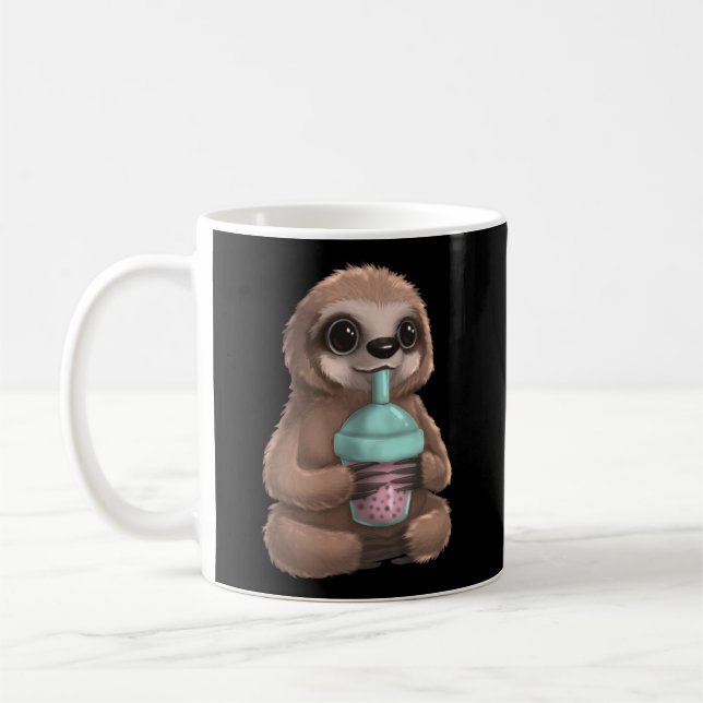 Sloth Kawaii Boba Bubble Milk Tea Tapioca Pearls Coffee Mug (Left)