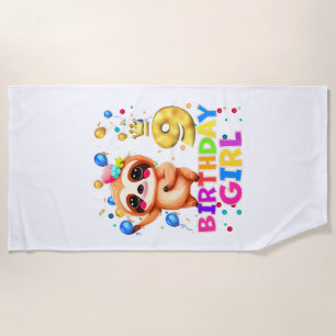 Sloth Kids 9 Year Old Sloth 9th Birthday Party T-S Beach Towel