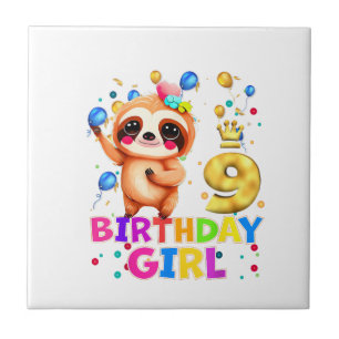 Sloth Kids 9 Year Old Sloth 9th Birthday Party T-S Ceramic Tile
