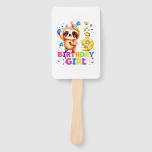 Sloth Kids 9 Year Old Sloth 9th Birthday Party T-S Hand Fan