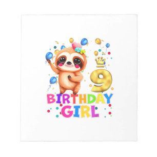 Sloth Kids 9 Year Old Sloth 9th Birthday Party T-S Notepad