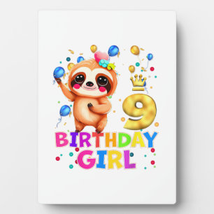 Sloth Kids 9 Year Old Sloth 9th Birthday Party T-S Plaque