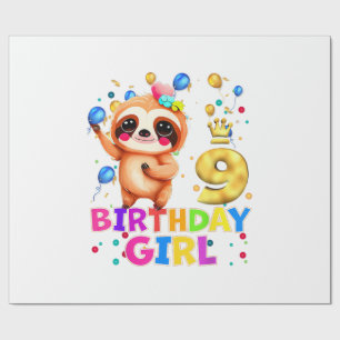 Sloth Kids 9 Year Old Sloth 9th Birthday Party T-S Wrapping Paper