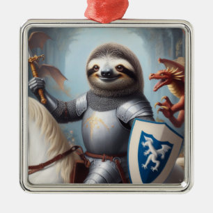 Sloth Knight Fighting Dragons Metal Ornament