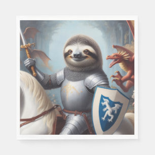 Sloth Knight Fighting Dragons Napkin