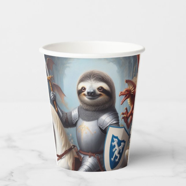 Sloth Knight Fighting Dragons Paper Cups (Front)