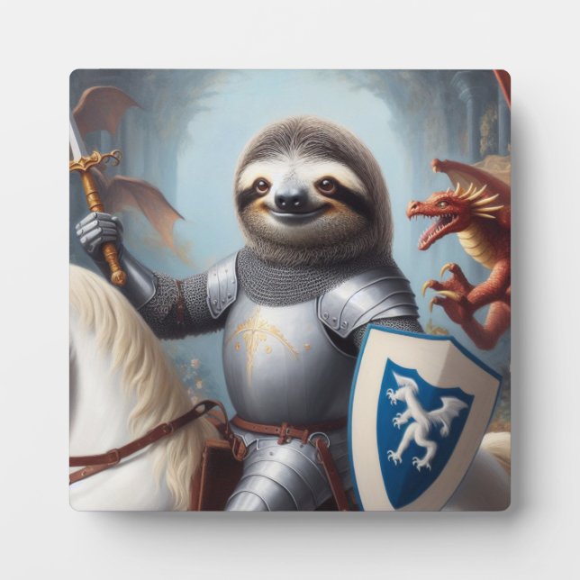 Sloth Knight Fighting Dragons Plaque (Front)
