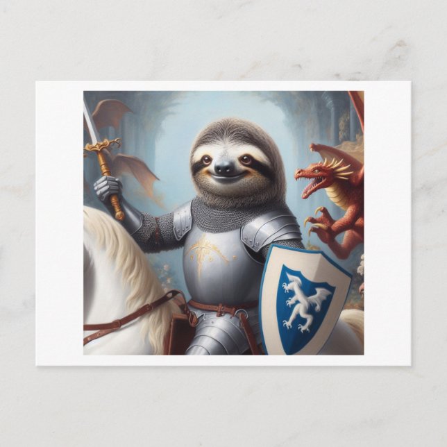 Sloth Knight Fighting Dragons Postcard (Front)