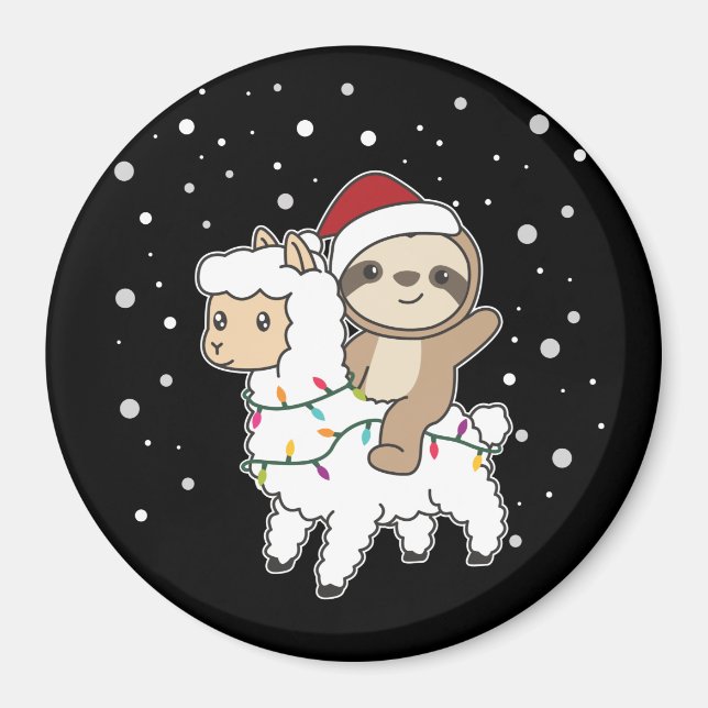 Sloth Lama Christmas Snow Winter Animals Magnet (Front)
