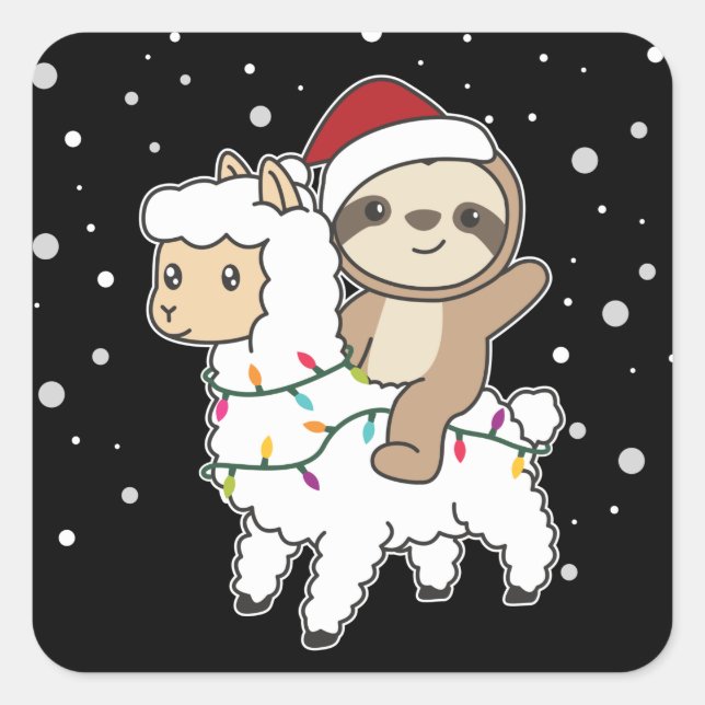 Sloth Lama Christmas Snow Winter Animals Square St Square Sticker (Front)