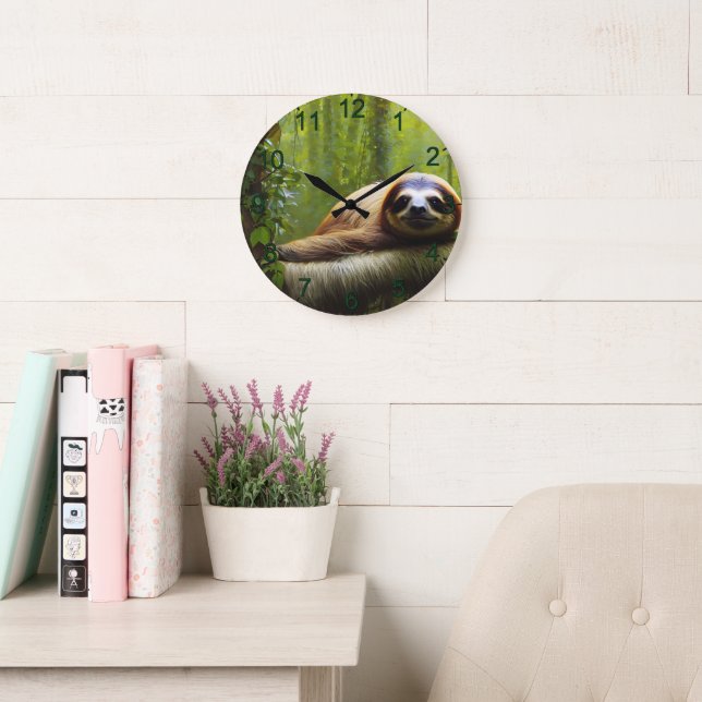 Sloth Lazy Afternoon, Wall Cloth Large Clock (Reading Room)