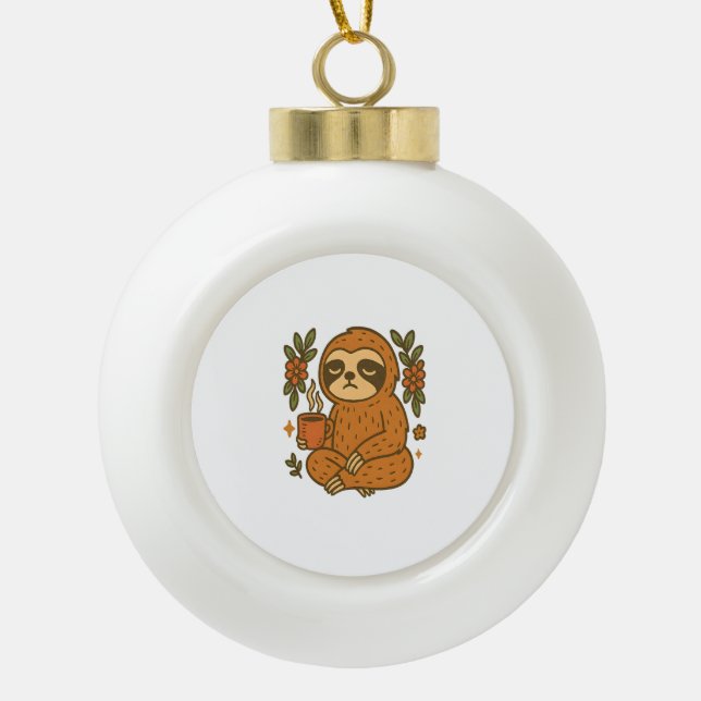 Sloth Lazy Sleepy Sloth Ceramic Ball Christmas Ornament (Front)