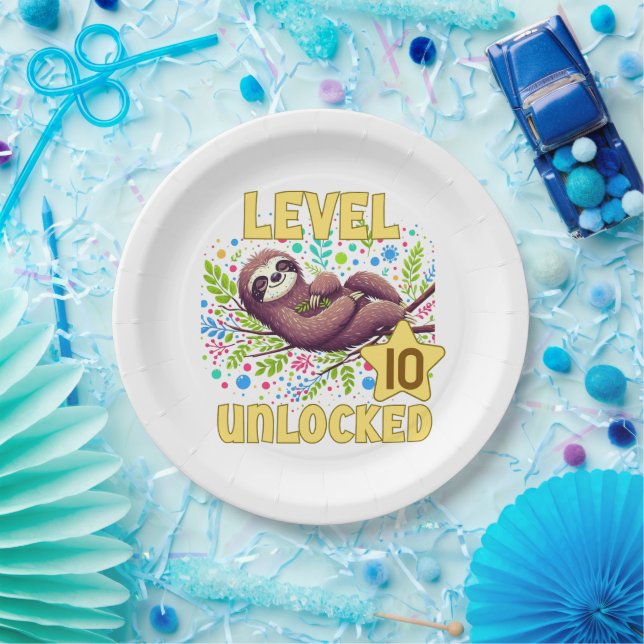 Sloth Level Unlocked Birthday Gamer Design Paper Plate (Party)