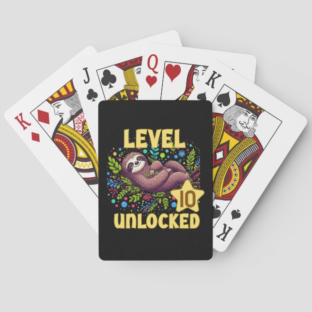 Sloth Level Unlocked Birthday Gamer Design Playing Cards (Back)