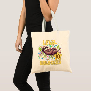 Sloth Level Unlocked Birthday Gamer Design Tote Bag