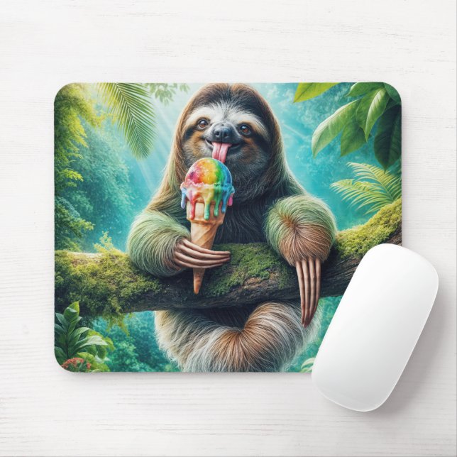 Sloth Licking a Rainbow Ice Cream Cone Mouse Pad (With Mouse)