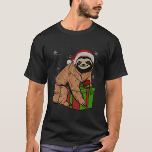Sloth Lighting Christmas Tree Santa Hat Kids Boys T-Shirt