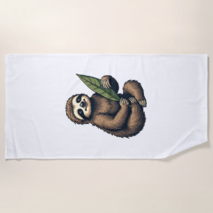 Sloth Line Engraving Classic Animal Tee (2) Beach Towel