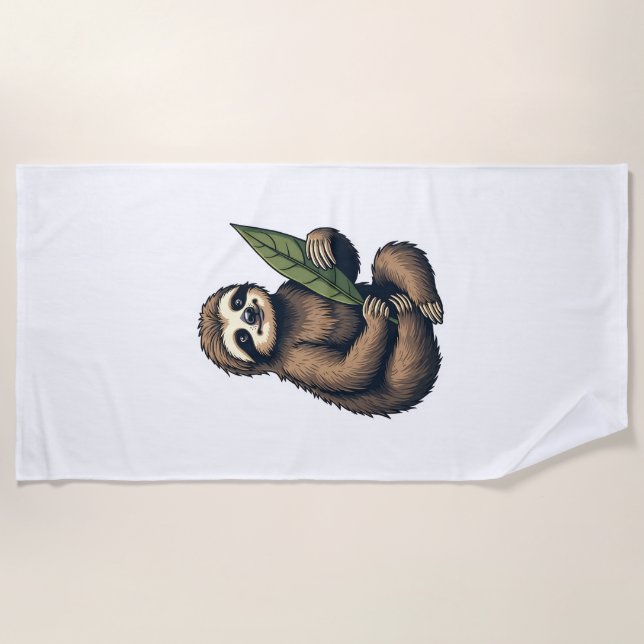 Sloth Line Engraving Classic Animal Tee (2) Beach Towel (Front)