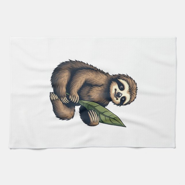 Sloth Line Engraving Classic Animal Tee (2) Tea Towel (Horizontal)